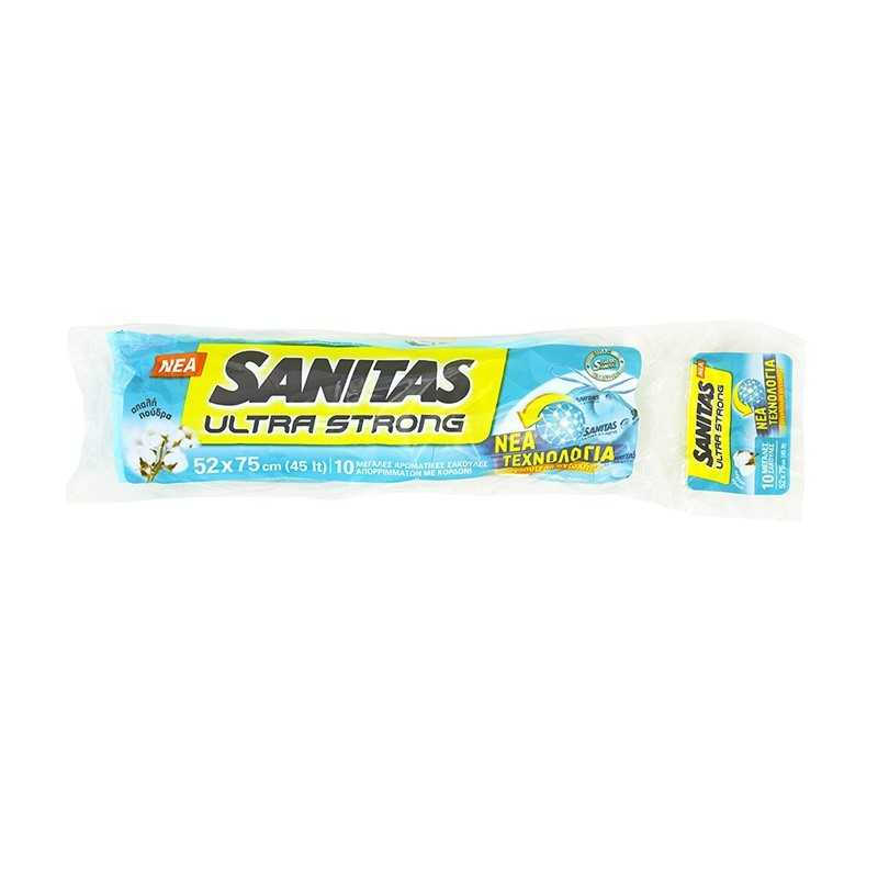 SANITAS Ultra Strong Σακούλες Απορριμμάτων Μεγάλες Αρωματικές (πούδρα)με Κορδόνι 10τεμ.