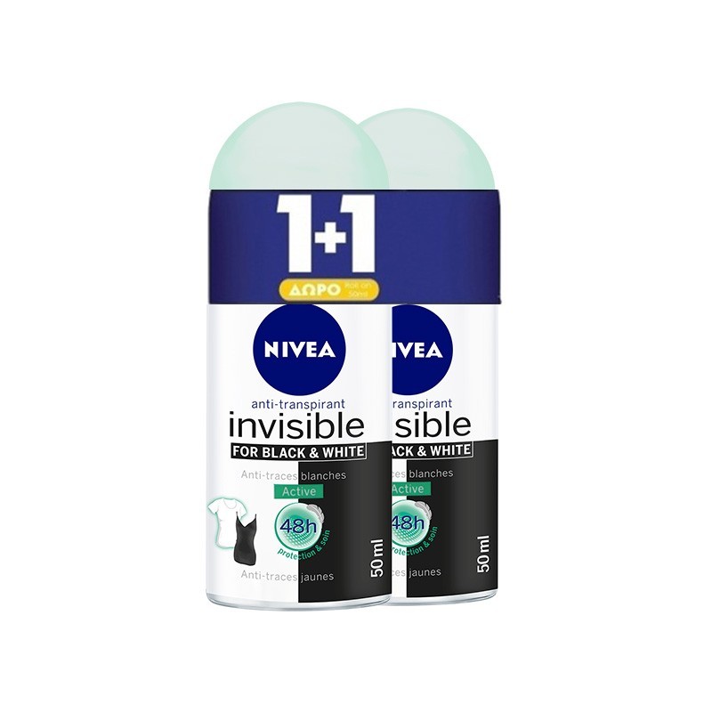 NIVEA Deo Roll-on Invisible for Black & White Active 50ml 1+1 ΔΩΡΟ