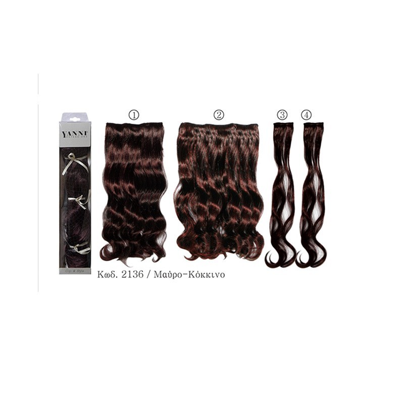 YANNI EXTENSIONS Συνθετική Τρέσα Μαλλιών Σετ Μπούκλα Μαύρο- Κόκκινο 45cm