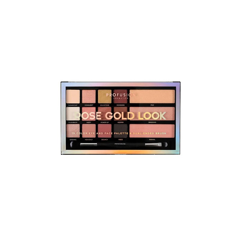 PROFUSION Rose Gold Look Eye & Face Palette & Dual Ended Brush