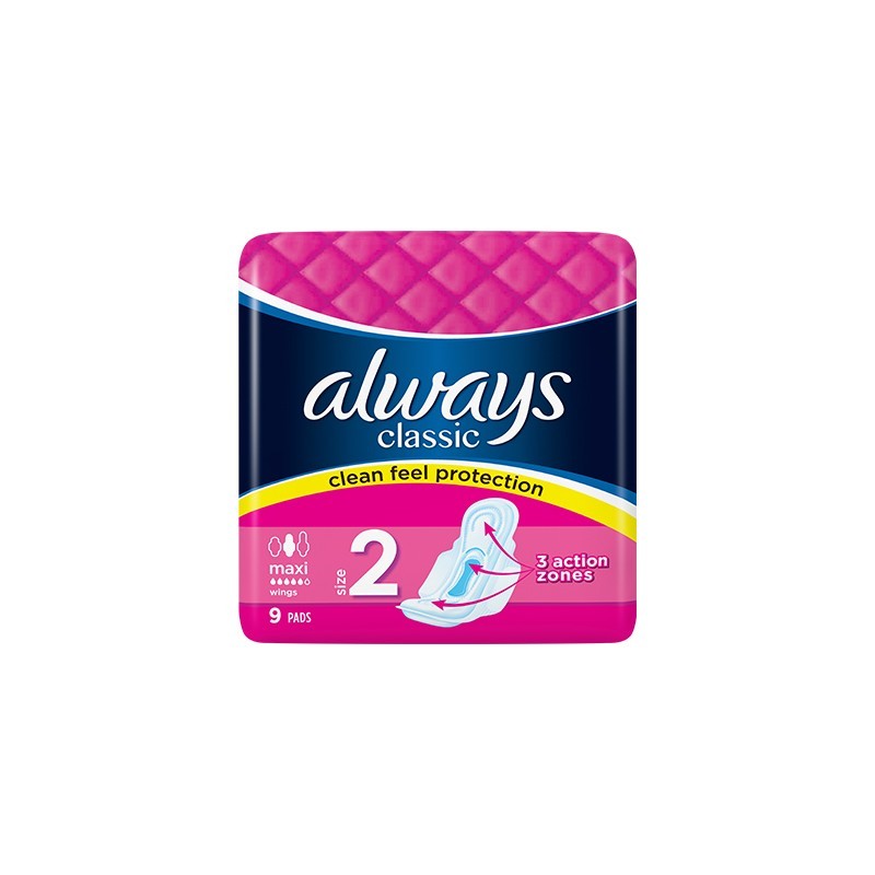 AlWAYS Classic Maxi 9 Pads Clean Feel Protection size 2