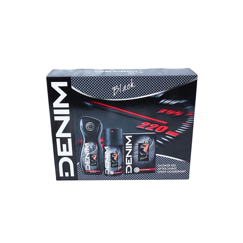 DENIM Black Men's Gift Set After Shave 100ml + Deo Spray 150ml +  Shower Gel 250ml