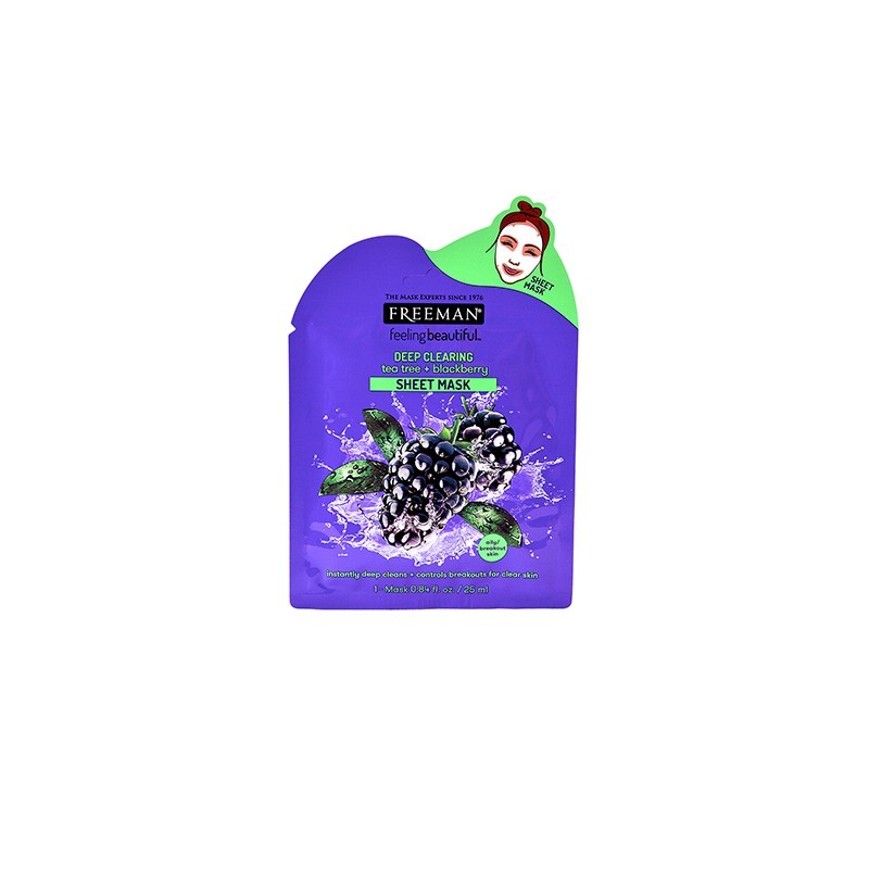 FREEMAN Beauty Deep Clearing Sheet Mask, Tea Tree & Blackberry 25ml