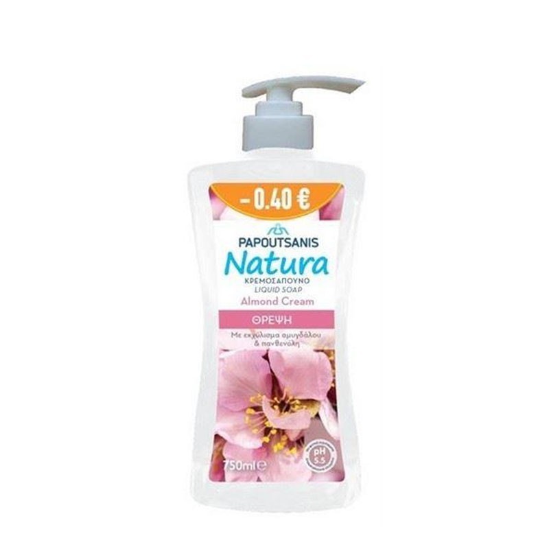 PAPOUTSANIS Κρεμοσάπουνο Natura Almond Cream Αντλία 750ml -0,40€