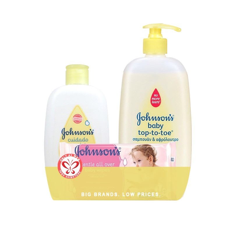 JOHNSON'S Set  Baby Top-To-Toe Body Wash & Shampoo 500ml - Lotion Massage After Bath 200ml - Baby Wipes Gentle All Over 20τμχ