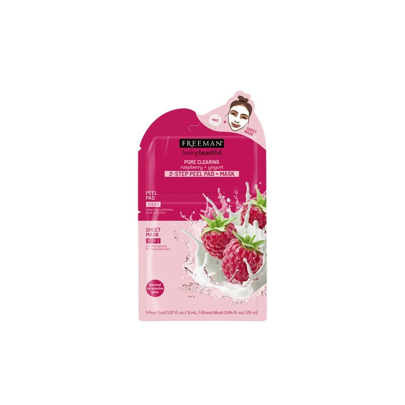 FREEMAN Beauty Pore Clearing Raspberry & Yogurt 2-Step Peel Pad + Mask 25ml