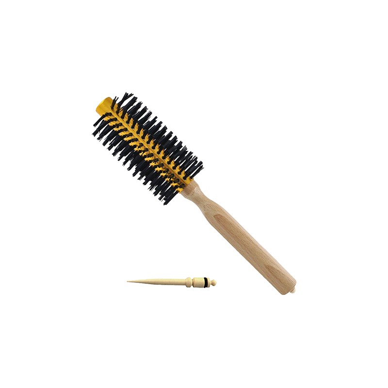 HAIR FASHION Βούρτσα Μαλλιών Στρογγυλή Ξύλινη/Grass Tree με Χρυσό Αλουμίνιο 22cm