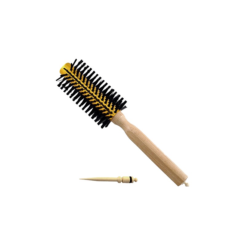 HAIR FASHION Βούρτσα Μαλλιών Στρογγυλή Ξύλινη/Grass Tree με Χρυσό Αλουμίνιο 22cm