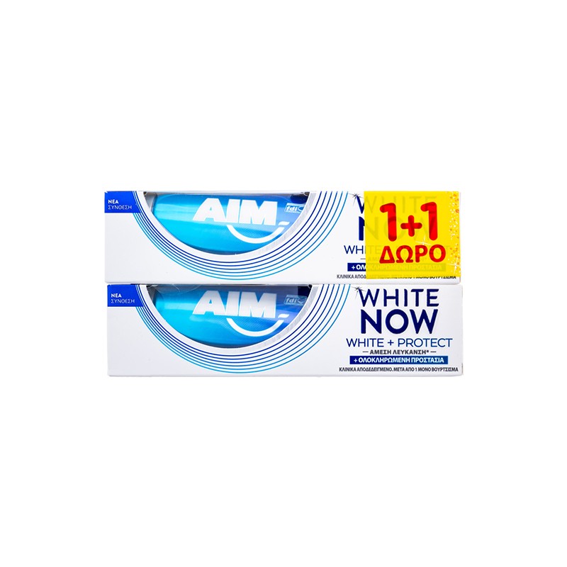 AIM Οδοντόκρεμα White Now White & Protect 75ml 1+1 Δώρο