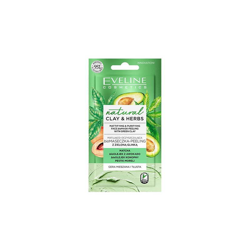 EVELINE Natural Clay & Herbs Mattifying & Purifying Mask/Peel with Green Clay 8ml