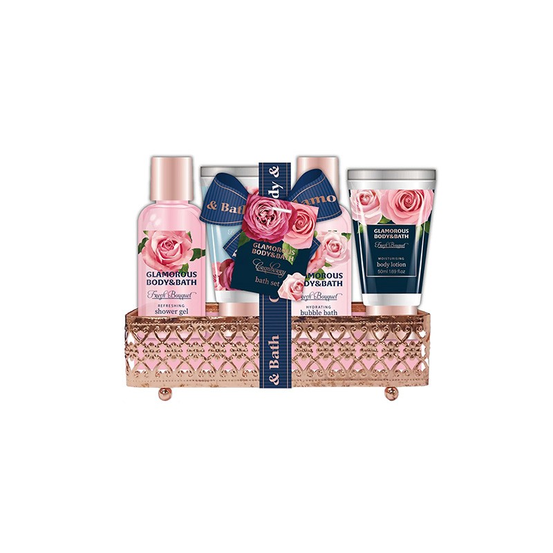 GLAMOROUS Body & Bath Rose Gold Metal Base Gift Set 2x100ml & 2x60ml