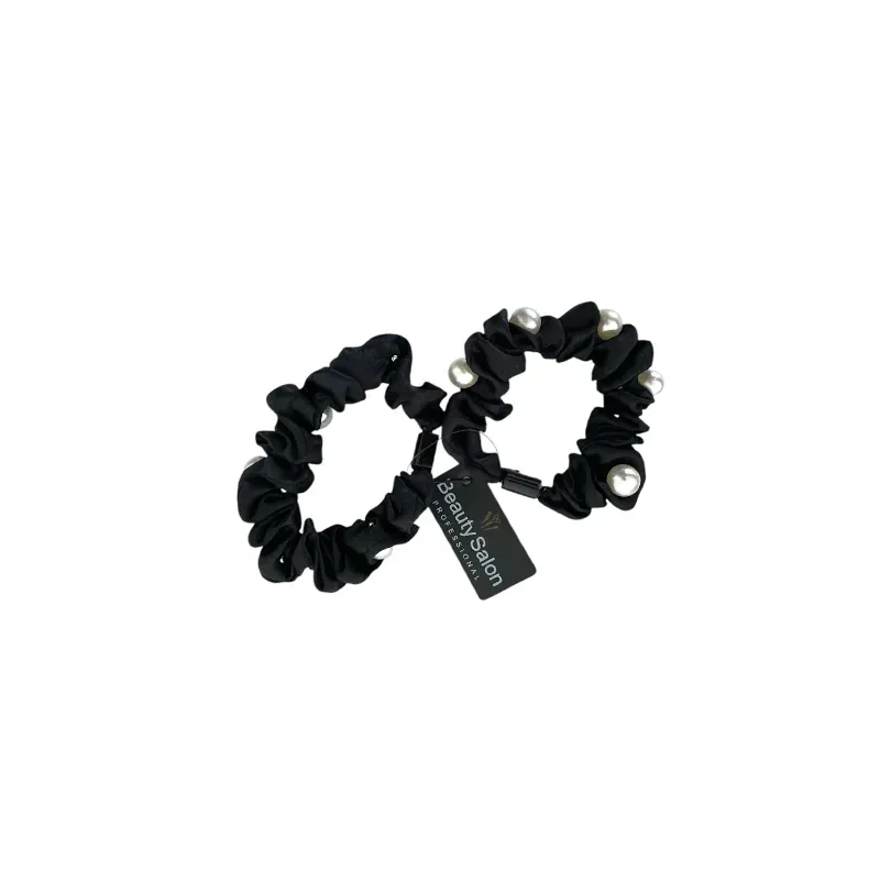5207440007179BEAUTY SALON Λαστιχάκια Μαλλιών Μαύρα scrunchie Πέρλα Σετ 2τμχ_beautyfree.gr