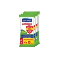 SEPTONA Antibacterial Μαντηλάκια Χεριών με Πράσινο Μήλο 4x15τμχ
