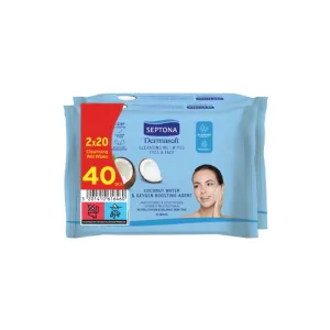 SEPTONA Dermasoft Daily Clean Wipes Προσώπου & Ματιών Coconut Water 2x20τμχ