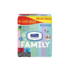 SEPTONA Dermasoft Family Μωρομάντηλα με Χαμομήλι Multipack 3x100τμχ