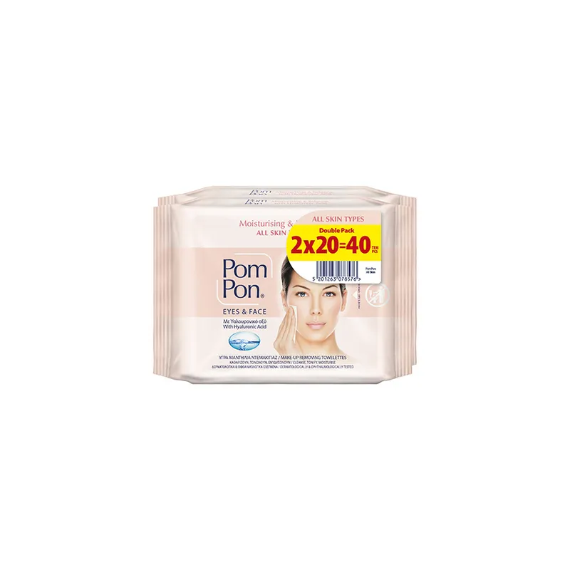 POM-PON Υγρά Μαντηλάκια Ντεμακιγιάζ Eyes & Face 20τεμ. 1+1 ΔΩΡΟ