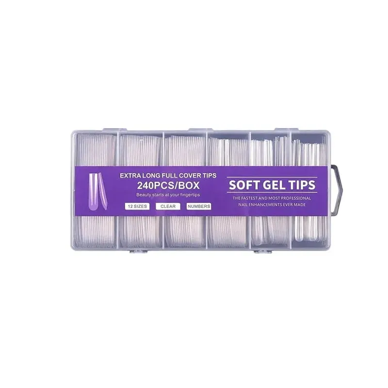 6945236400658Extra Long Full Cover Nail Clear Soft Gel Tips Κασετίνα τεχνητά νύχια 240τμχ_beautyfree.gr