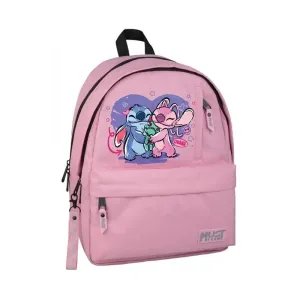 5205698802560STITCH & ANGEL Τσαντα Πλατης 32Χ19Χ42 2 Κεντρικες Θηκες Ροζ Απαλο Με Γκρι_beautyfree.gr
