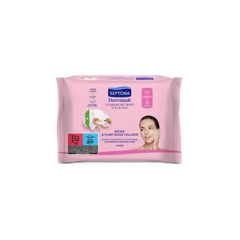5201410616200SEPTONA Daily Clean Wipes Προσώπου & Ματιών Orchid & Plant-Based Collagen 20 τεμ_beautyfree.gr