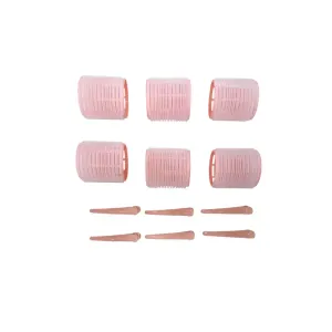 5207440013170BEAUTY SALON Ρόλεϊ Μαλλιών Με Κλίπς Ροζ Σετ 6 τμχ_beautyfree.gr