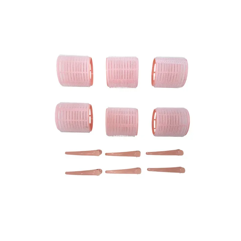 5207440013170BEAUTY SALON Ρόλεϊ Μαλλιών Με Κλίπς Ροζ Σετ 6 τμχ_beautyfree.gr