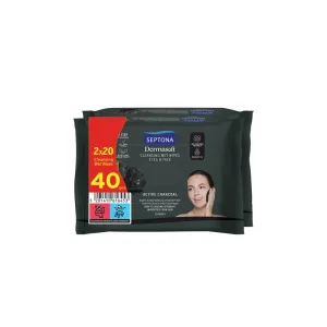 SEPTONA Dermasoft Daily Clean Wipes Προσώπου & Ματιών Active Charcoal 2x20τμχ