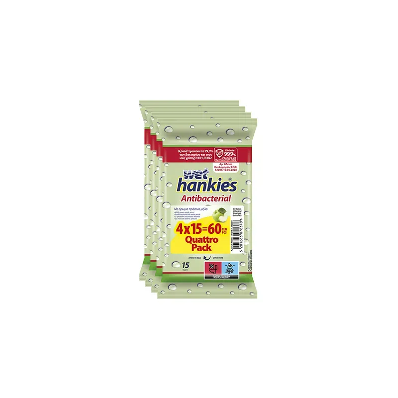 5201263078378WET HANKIES Υγρά Αντιβακτηριδιακά Μαντηλάκια με Πράσινο Μήλο 4x15τεμ_beautyfree.gr 5201263078378WET HANKIES Υγρά Αντιβακτηριδιακά Μαντηλάκια με Πράσινο Μήλο 4x15τεμ_beautyfree.gr