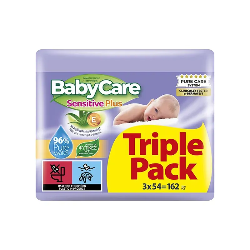 5201263078439BABYCARE Μωρομάντηλα Sensitive Plus Με Αλόη Triple Pack 3x54τμχ_beautyfree.gr
