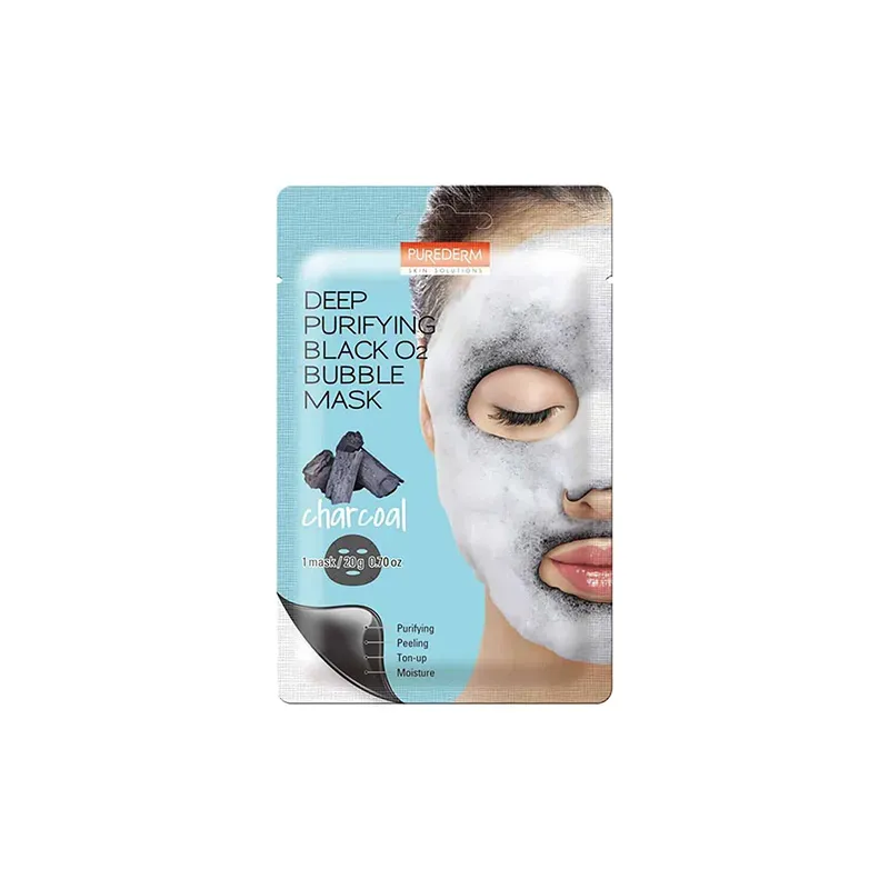 8809411188473PUREDERM Deep Purifying Black O2 Bubble Mask Charcoal 20gr_beautyfree.gr
