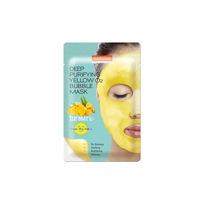 8809541191220PUREDERM Deep Purifying Yellow O2 Bubble Mask Turmeric 20gr_beautyfree.gr