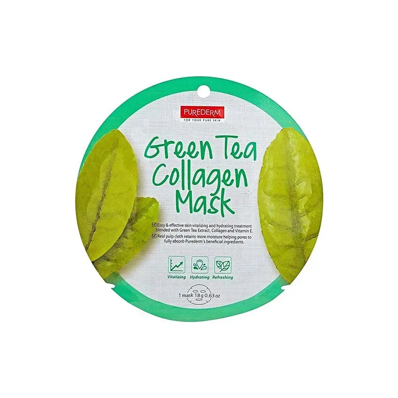 8809411187865PUREDERM Green Tea Collagen Mask 18gr_beautyfree.gr
