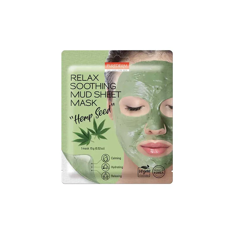 8809738320099PUREDERM Relax Soothing Mud Sheet Mask Hemp Seed 15gr_beautyfree.gr
