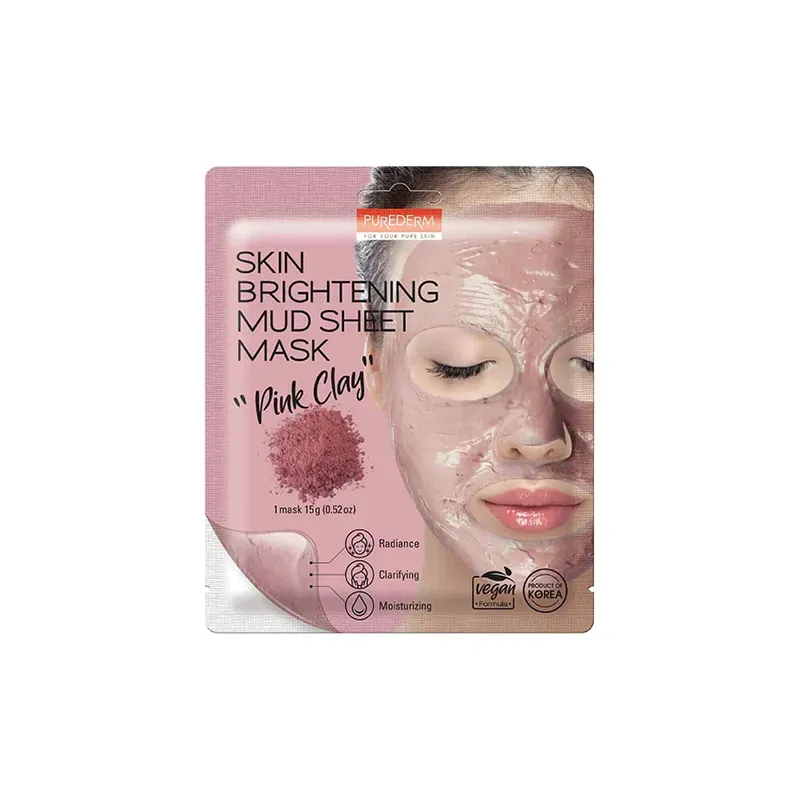 8809738320105PUREDERM Skin Brightening Mud Sheet Mask Pink Clay 15gr_beautyfree.gr
